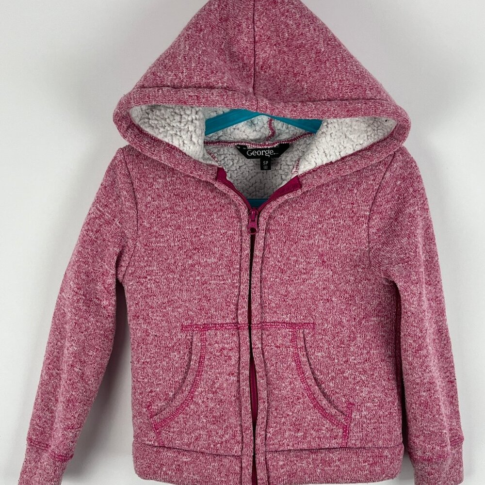 George Kids Hooded Sweater Size 6 S Pink Full Zip Long Sleeve Pockets Lined